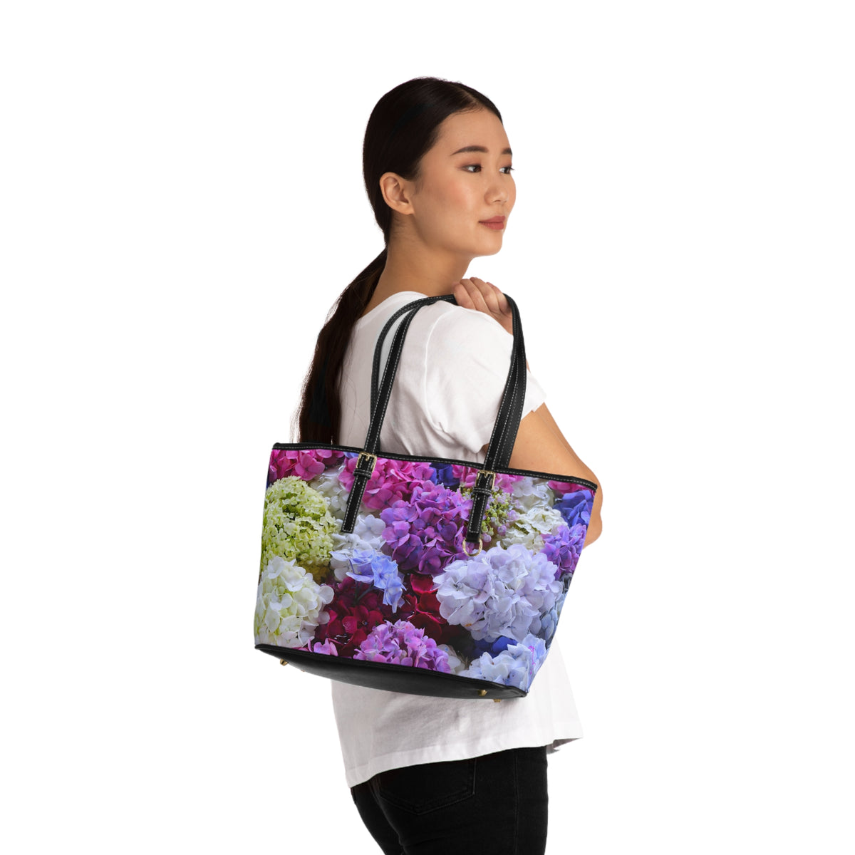 Hydrangea Bloom -- PU Leather Shoulder Bag
