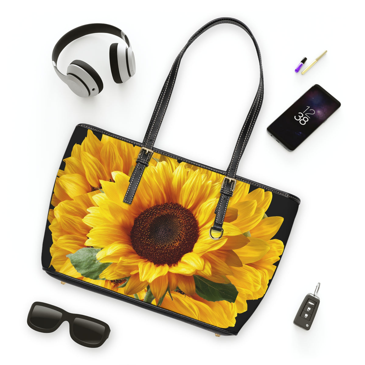 Sunflower - PU Leather Shoulder Bag - Bright Floral Tote for Everyday & Gifts
