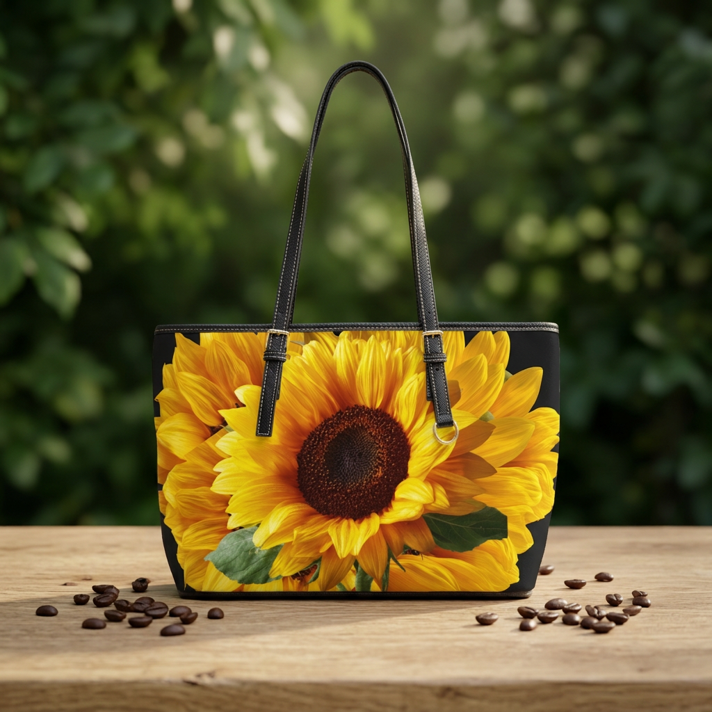 Sunflower - PU Leather Shoulder Bag - Bright Floral Tote for Everyday & Gifts