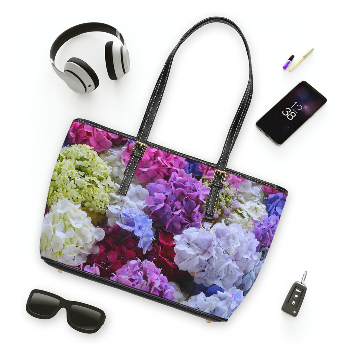 Hydrangea Bloom -- PU Leather Shoulder Bag