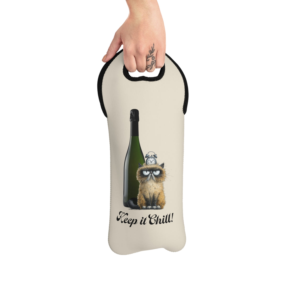Keep It Chill Cat Wine Tote Bag | Bottle Carrier, Neoprene Insulated