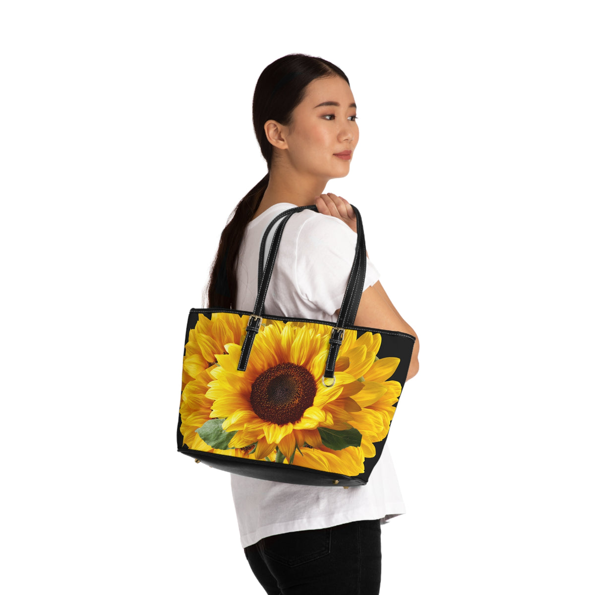 Sunflower - PU Leather Shoulder Bag - Bright Floral Tote for Everyday & Gifts