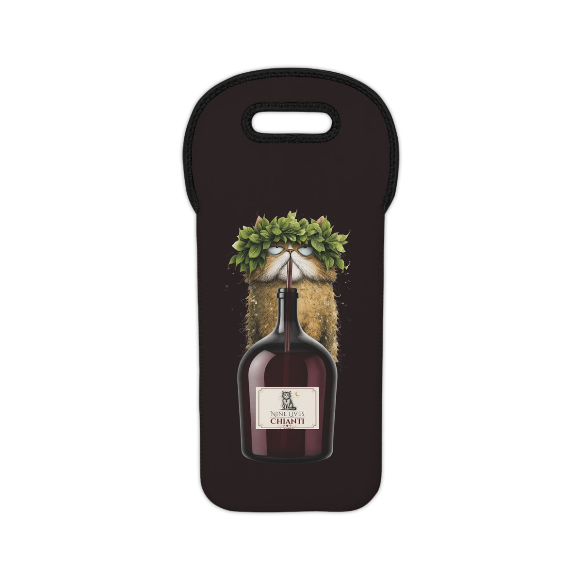 Cat Chianti Bottle Illustration Wine Tote | Neoprene Wine Carrier