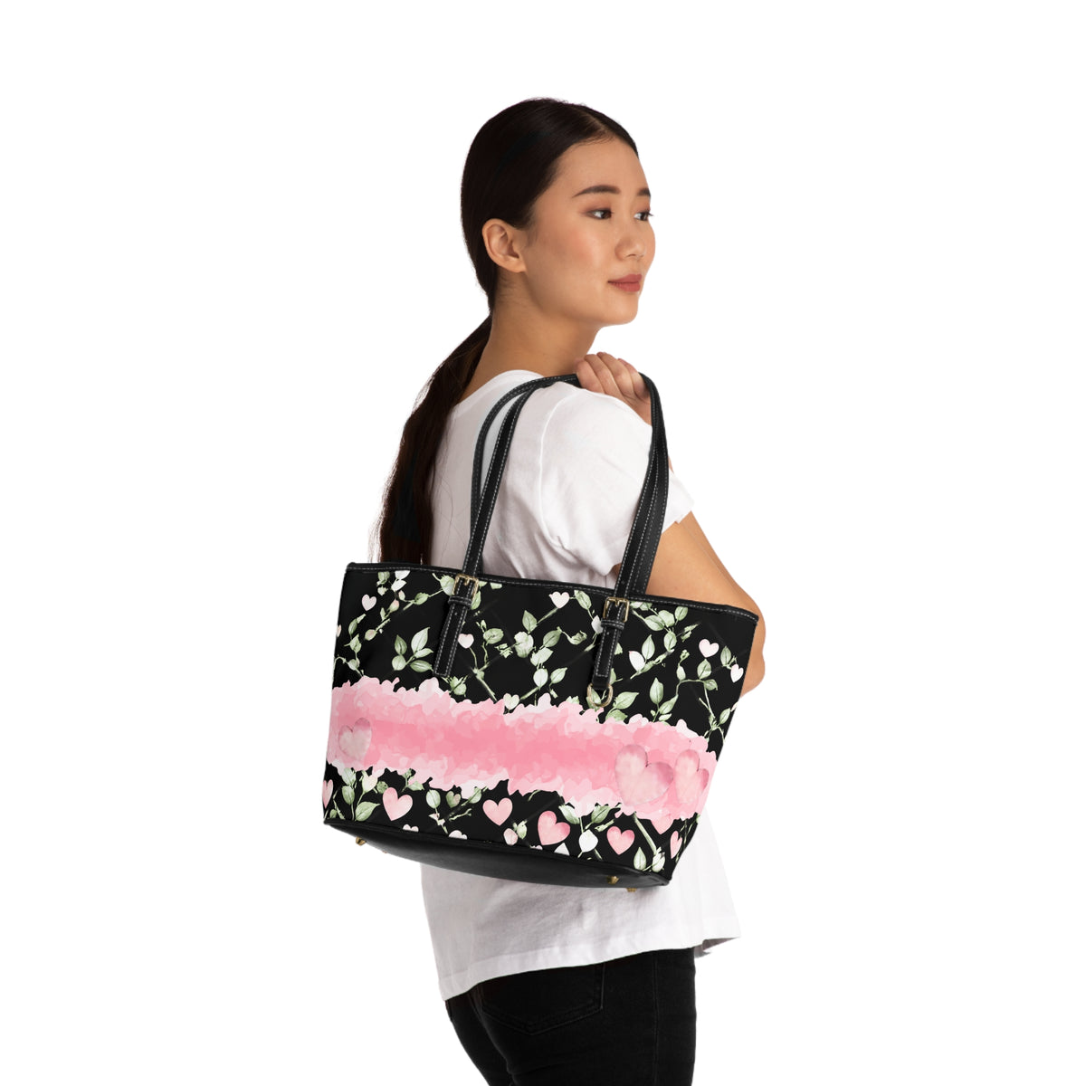 Romantic Floral Heart Print PU Leather Shoulder Bag