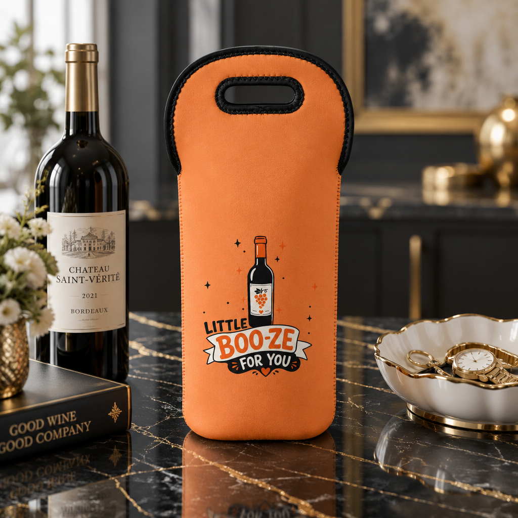 Wine Tote - "Little Boo-ze For You" Halloween Wine Carrier | Neoprene Bottle Gift Bag