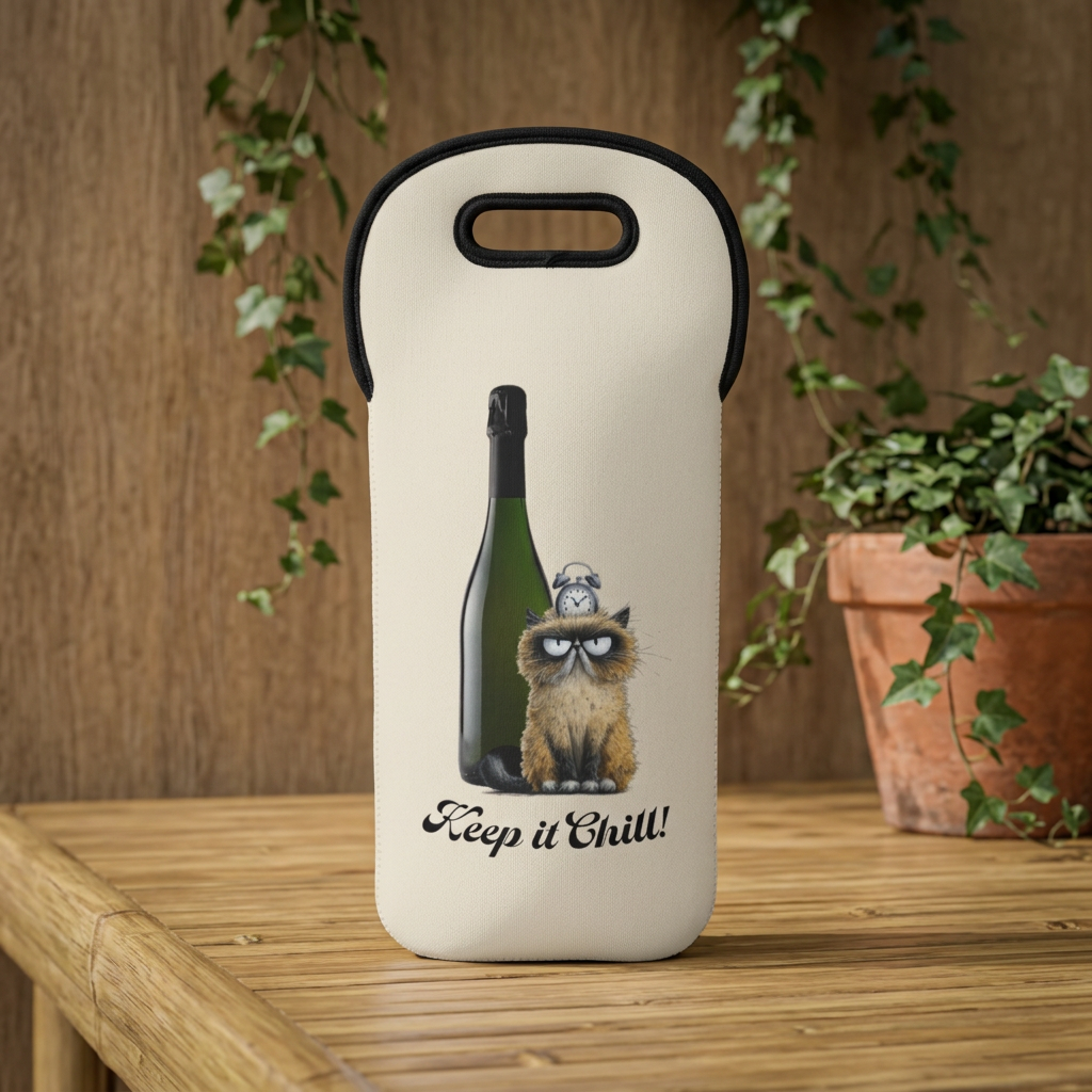 Keep It Chill Cat Wine Tote Bag | Bottle Carrier, Neoprene Insulated