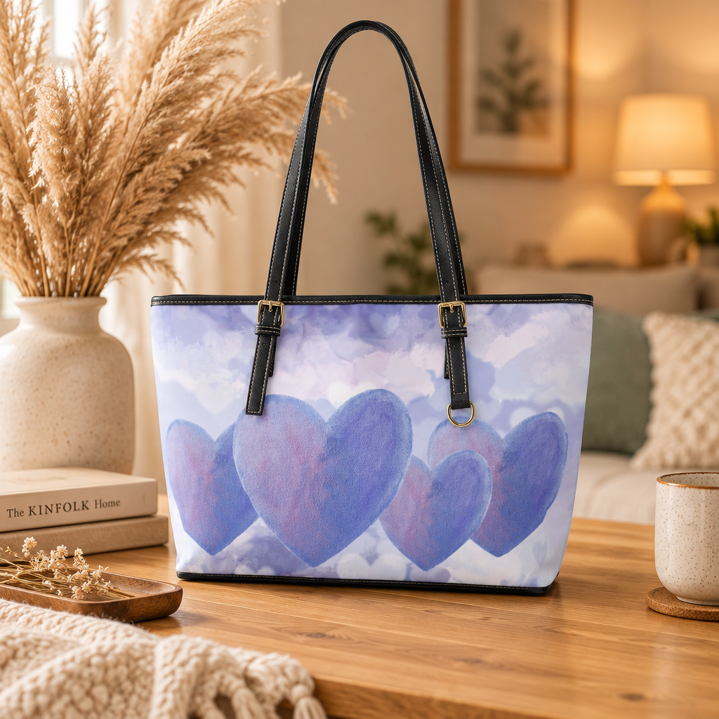 Lavender Blue Heart PU Leather Shoulder Bag