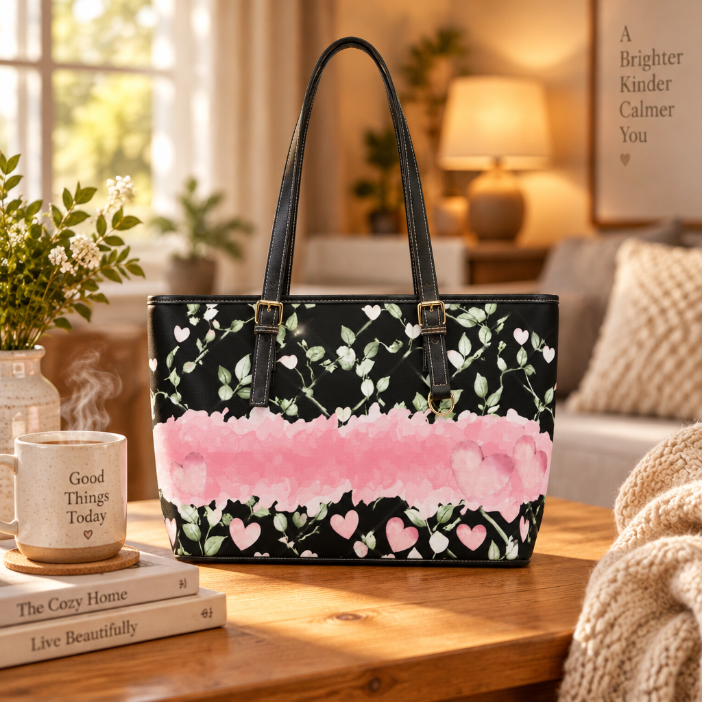 Romantic Floral Heart Print PU Leather Shoulder Bag