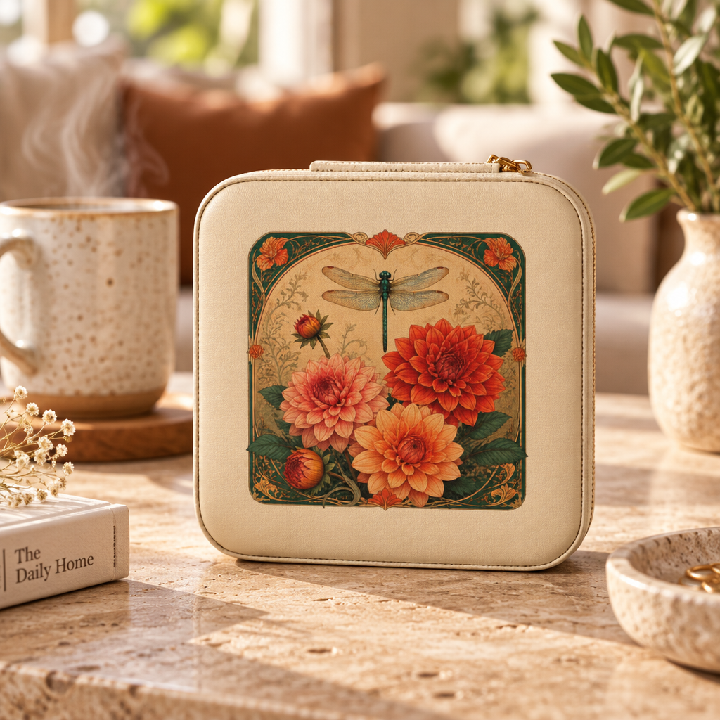 Floral Dragonfly Jewelry Travel Case