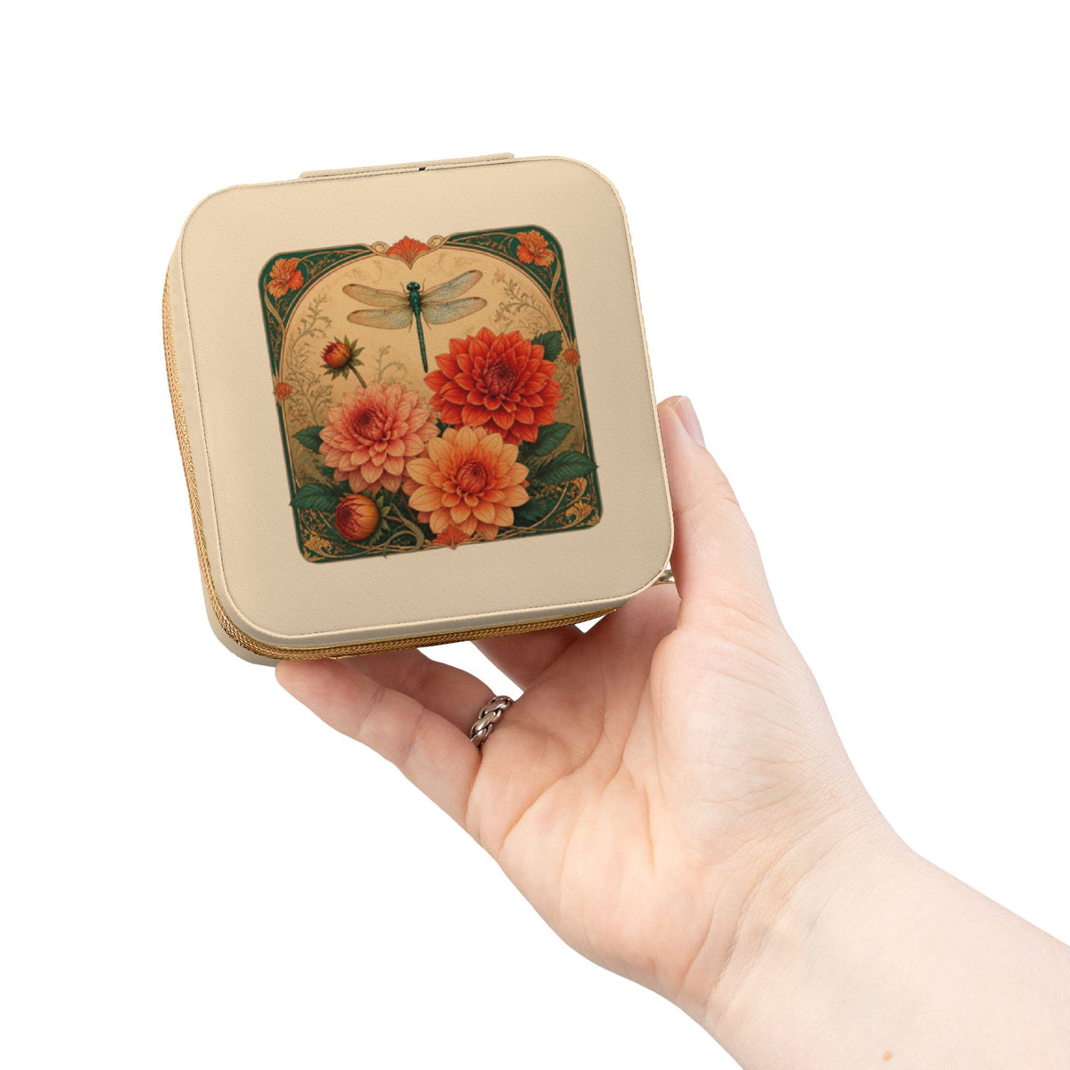 Floral Dragonfly Jewelry Travel Case