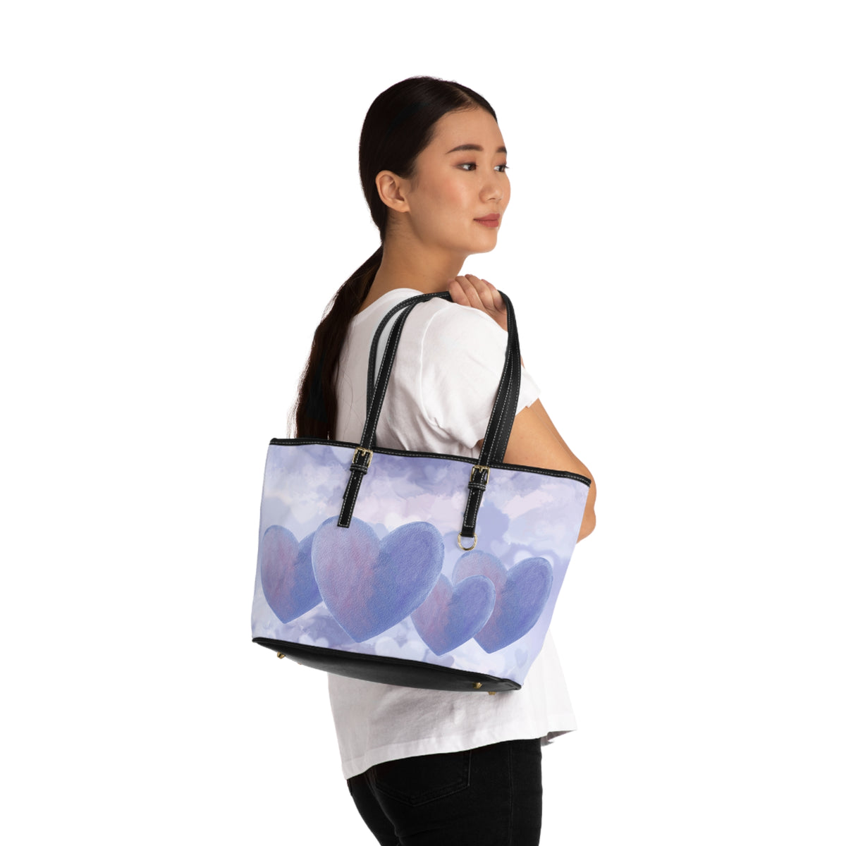 Lavender Blue Heart PU Leather Shoulder Bag