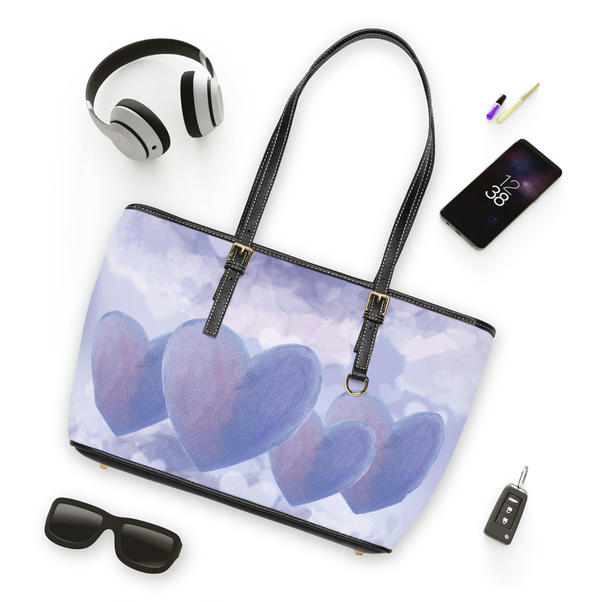 Lavender Blue Heart PU Leather Shoulder Bag