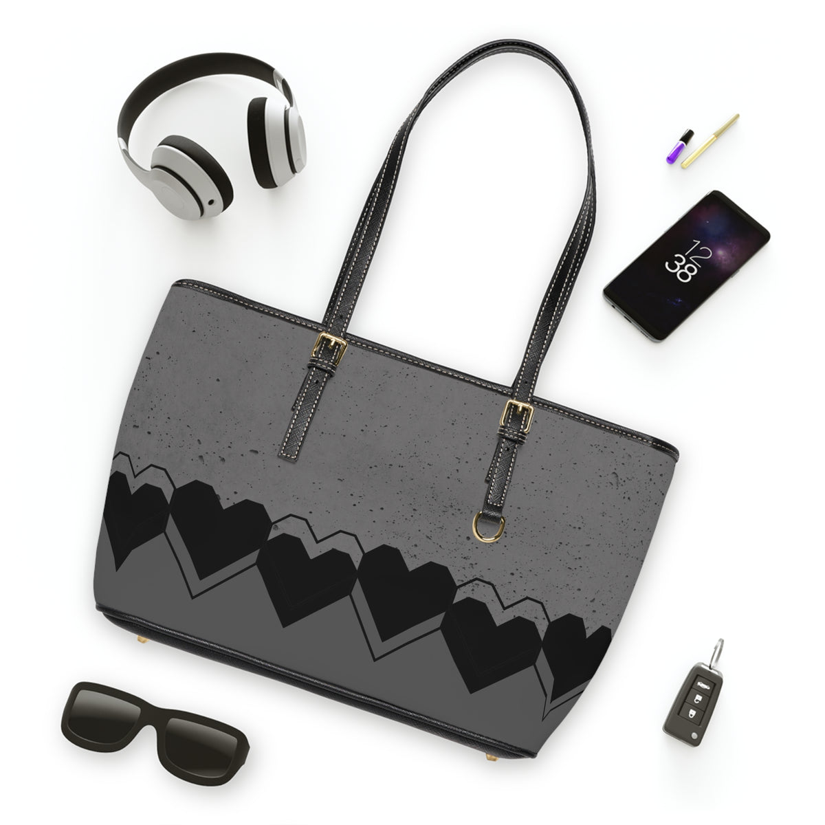 Heart Pattern PU Leather Shoulder Bag